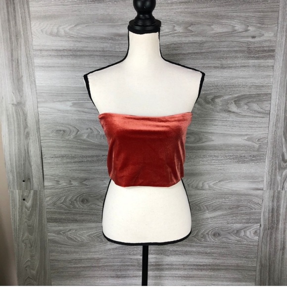 TOPSHOP Rust Velvet Bandeau Tube Top - Picture 2 of 5
